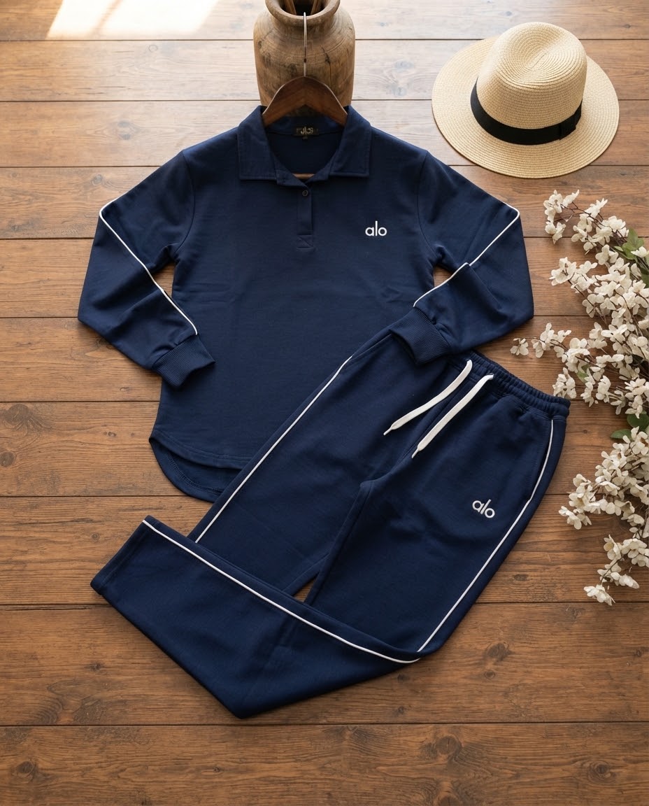 Woman ALO Fleece Track Suit-Navy Blue