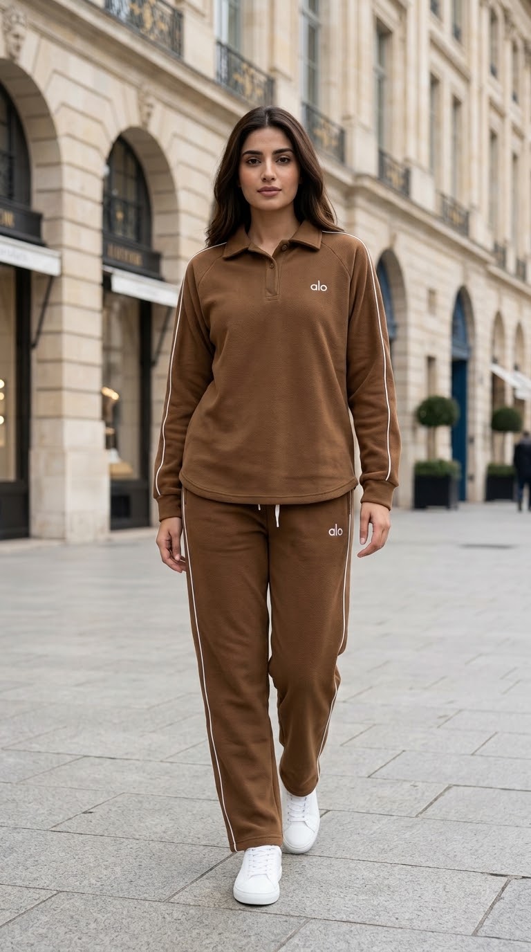 Woman ALO Fleece Track Suit-Brown