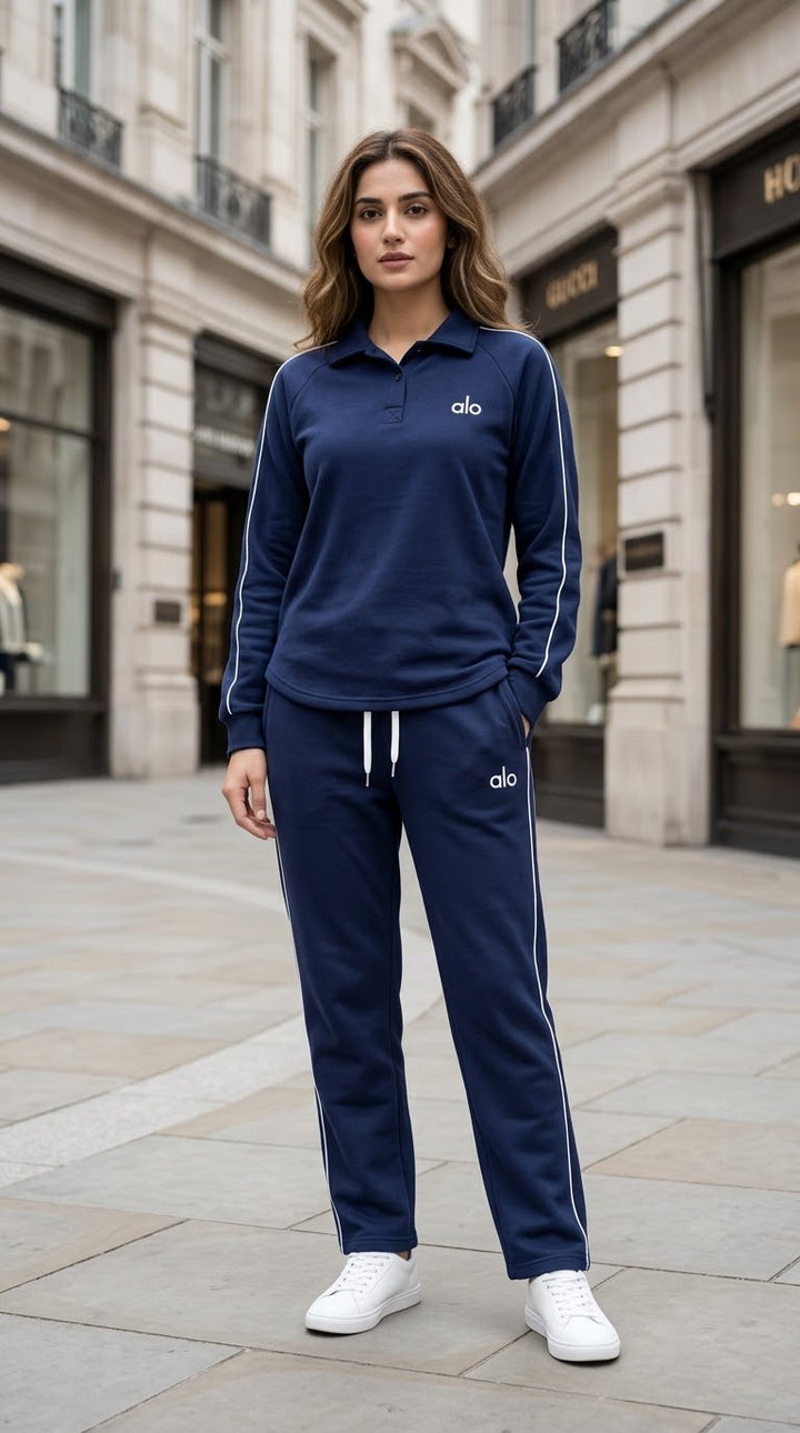 Woman ALO Fleece Track Suit-Navy Blue
