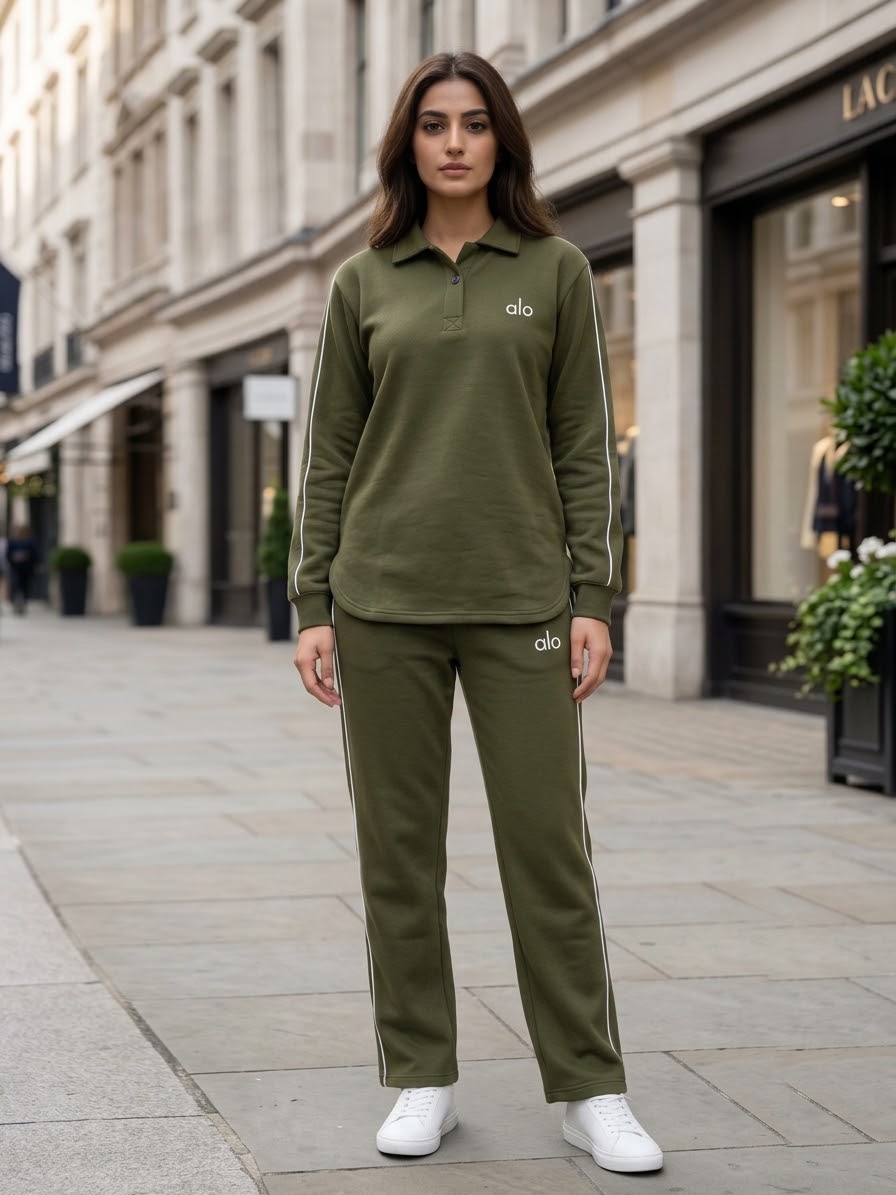Woman ALO Fleece Track Suit-Olive Green