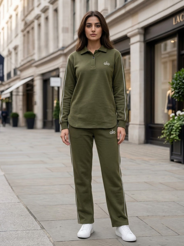 Woman ALO Fleece Track Suit-Olive Green