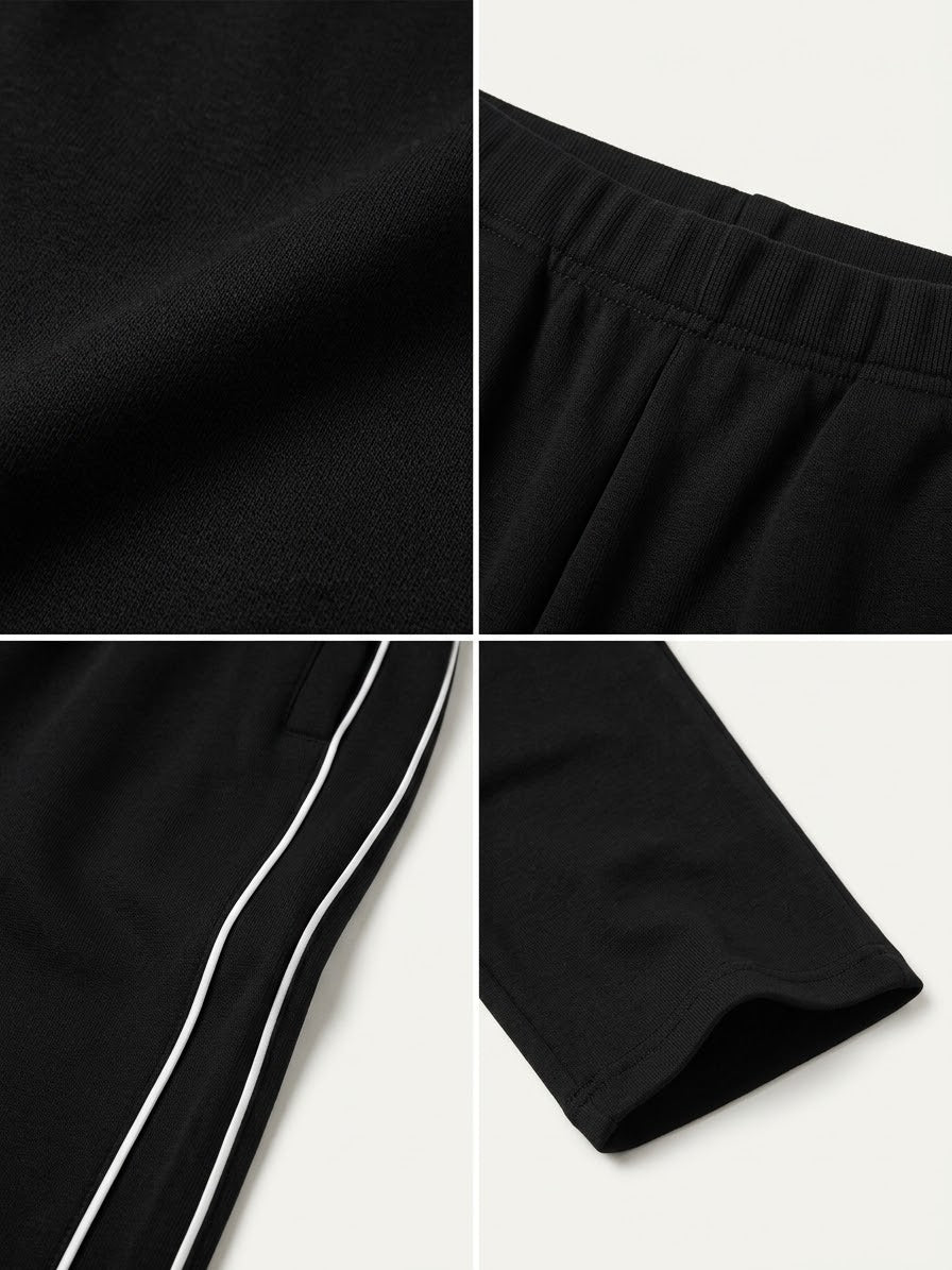 Woman Jersey Piping Cord-Set- Jet Black
