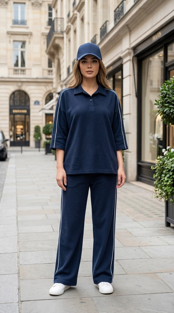 Woman Jersey Piping Cord-Set- Navy Blue - button & threads