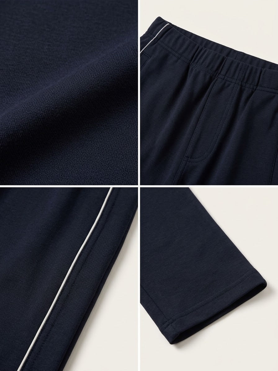Woman Jersey Piping Cord-Set- Navy Blue