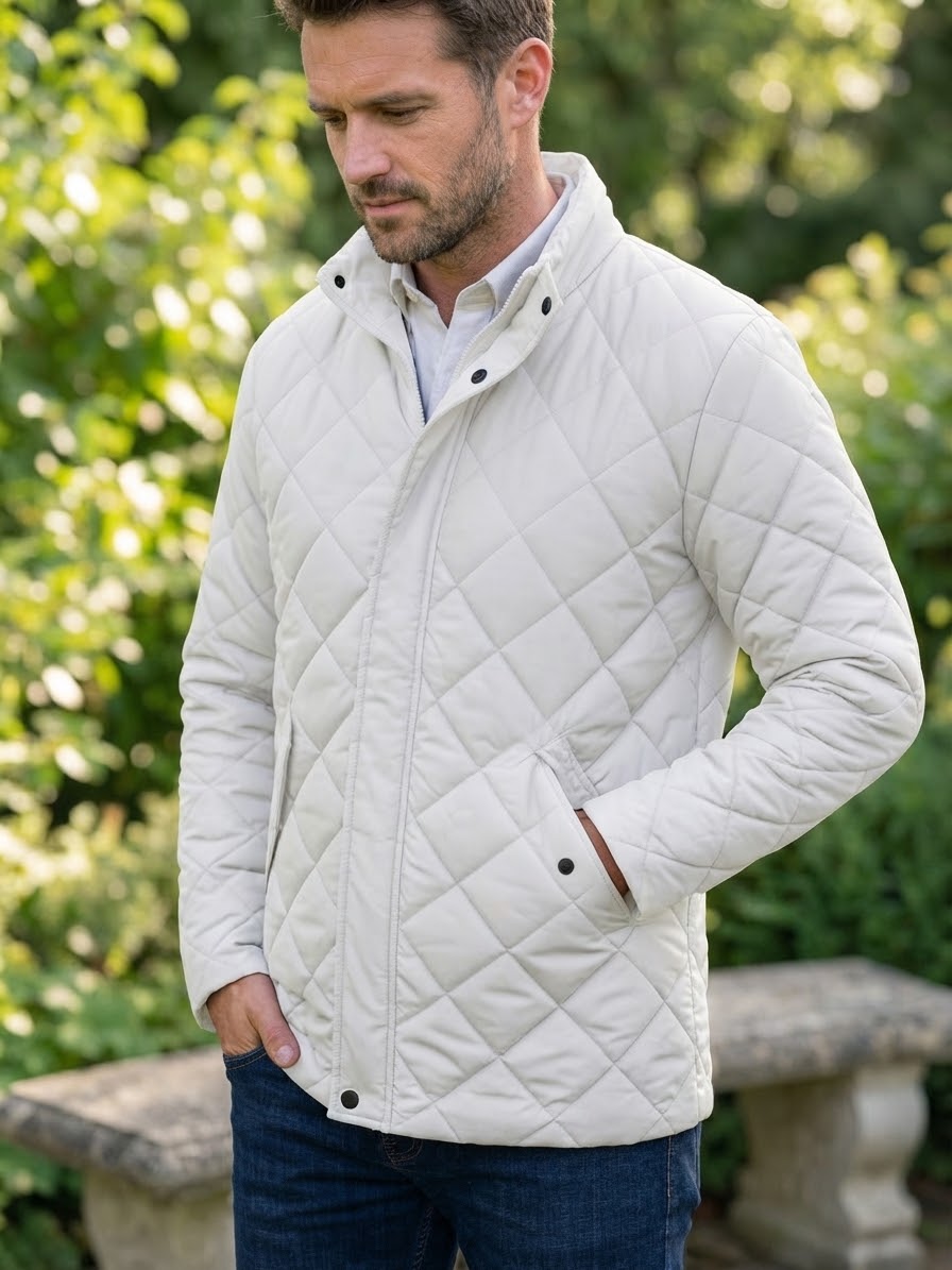 Men's Diamond Cut Jacket-Jet White
