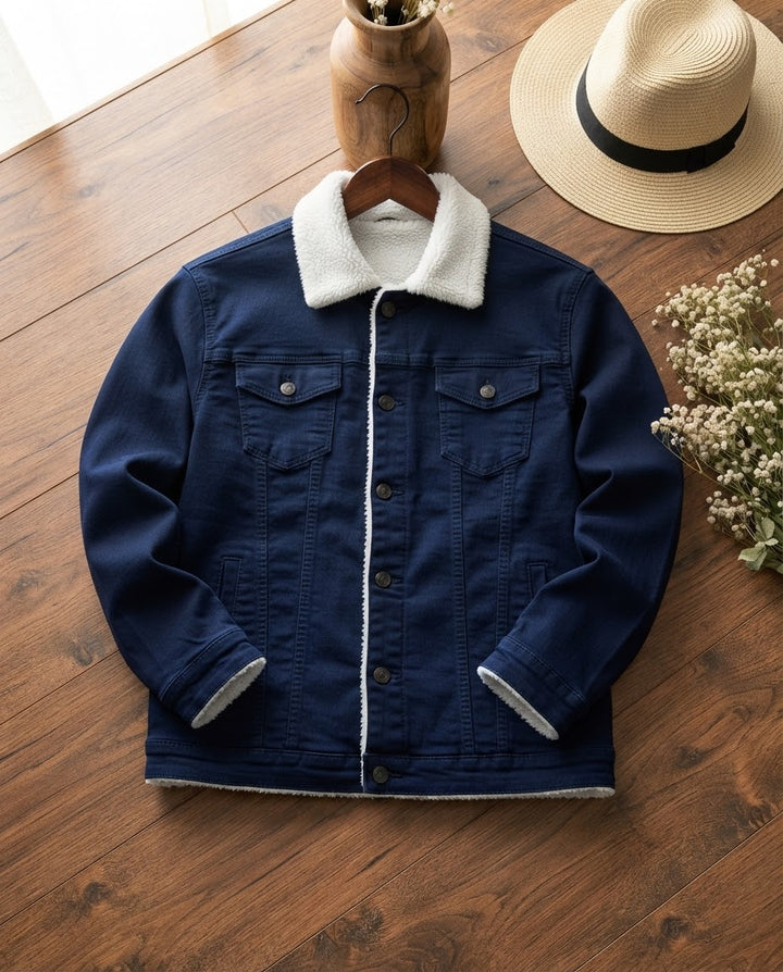 Woman Plain Denim Jacket-Navy Blue