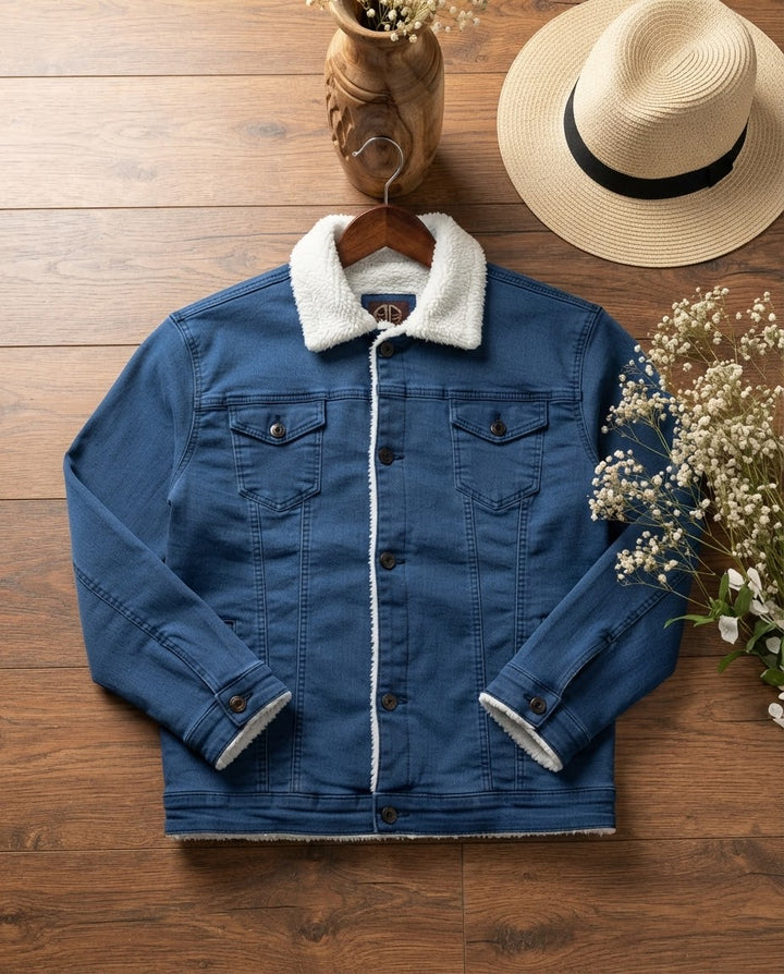 Woman Plain Denim Jacket-Mid Blue