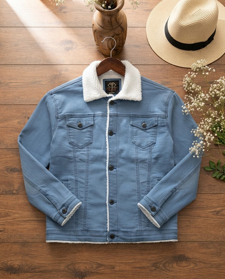 Woman Plain Denim Jacket-Sky Blue