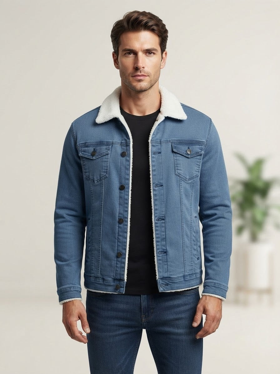 Plain Denim Jacket-Sky Blue