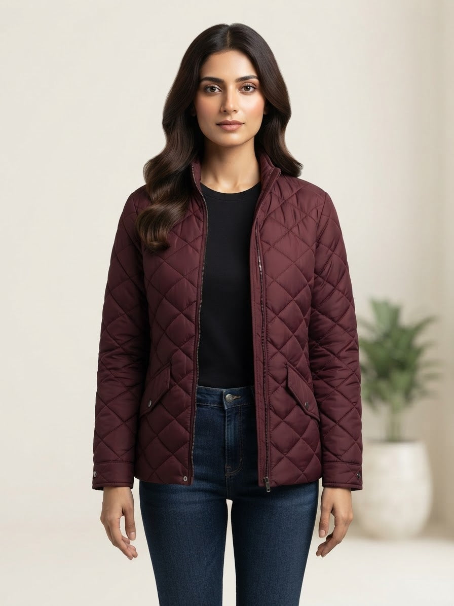 Woman Diamond Cut Jacket-Mehroon