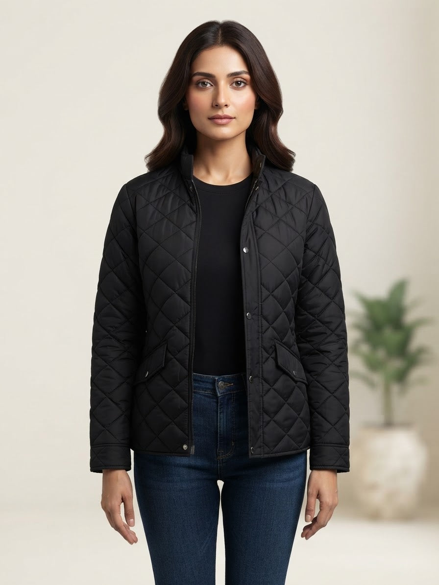 Woman Diamond Cut Jacket- Jet Black