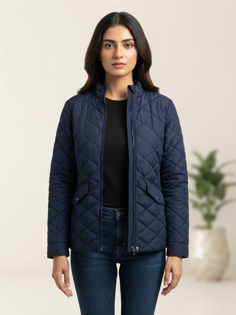 Woman Diamond Cut Jacket-Navy Blue