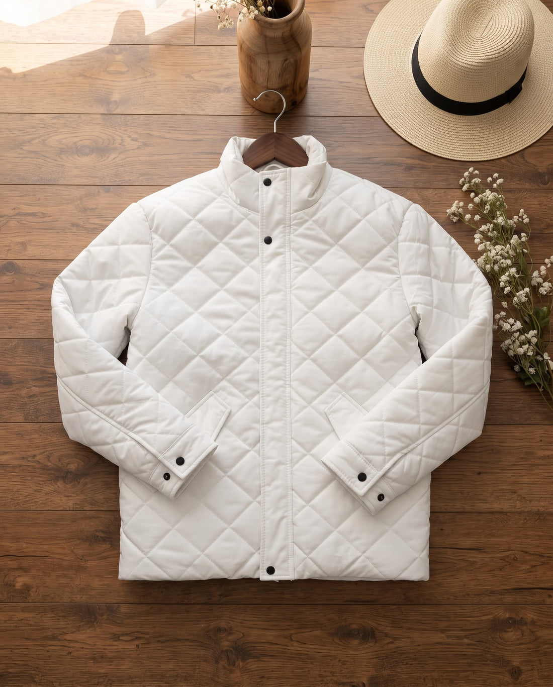 Woman Diamond Cut Jacket-Jet White