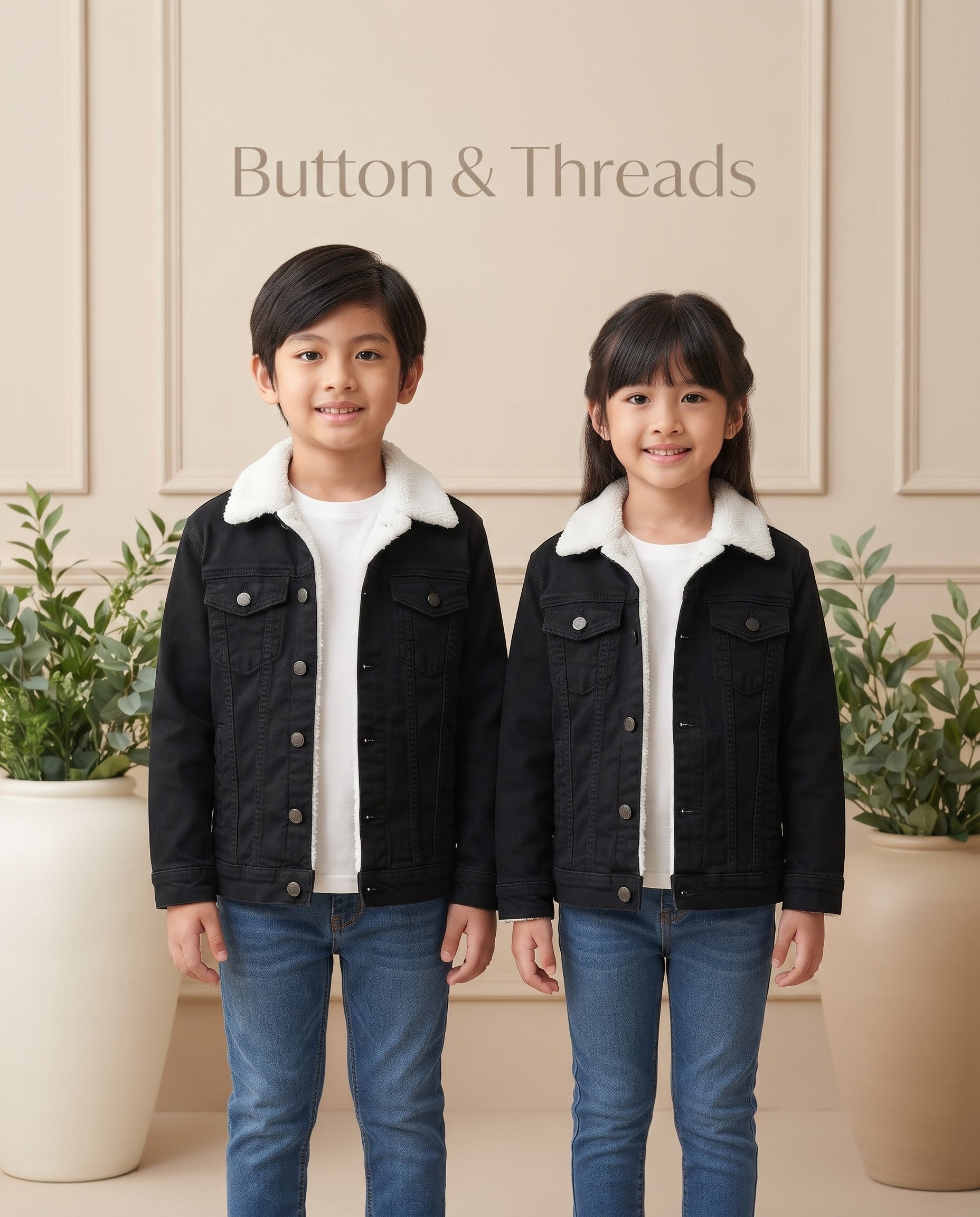 Boys/Girls Plain Denim Jacket-Jet Black