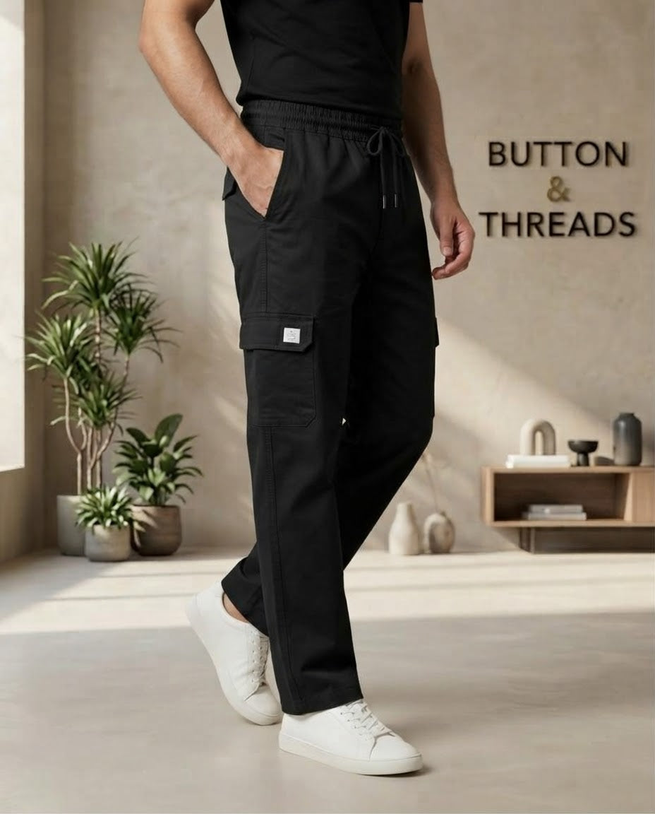 Men's Cotton Cargo Trousers-Jet Black