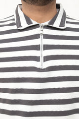 Old Money Men's Zipped Brown Striped Textured Sweat Shirt