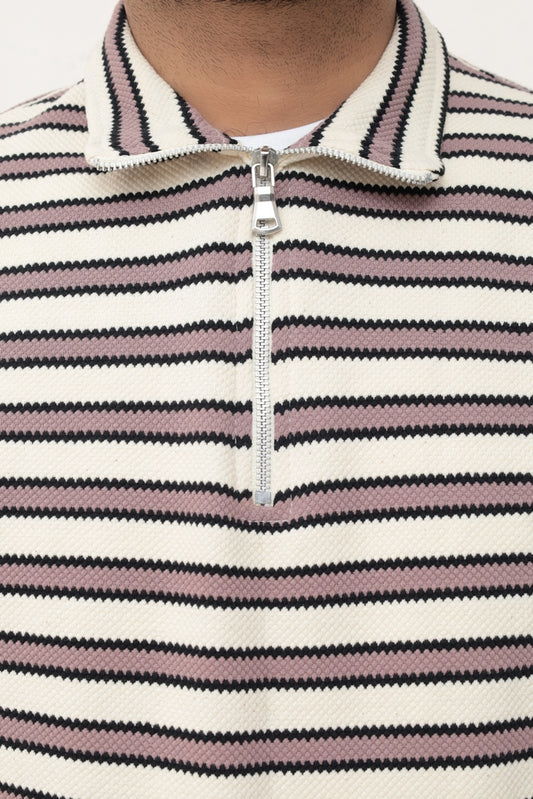 Old Money Men's Zipped Peach Boarder Stripes