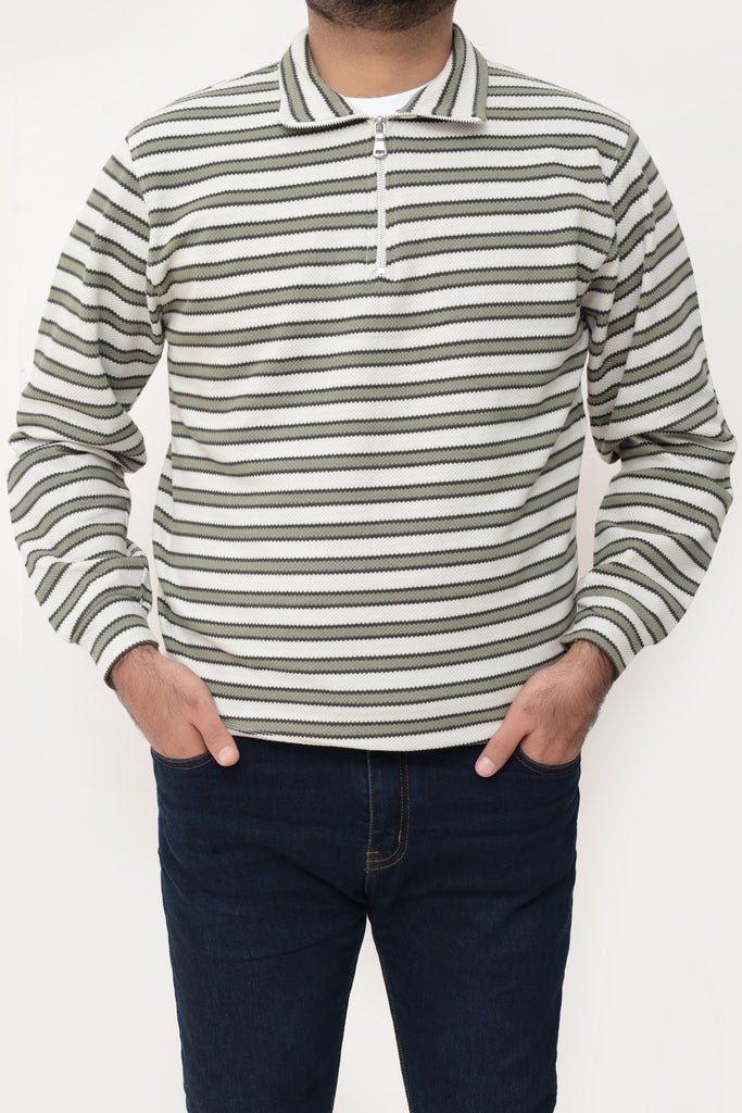 Old Money Men's Zipped Olive Green Boarder Stripes - button & threads