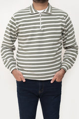 Old Money Men's Zipped Olive Green Boarder Stripes