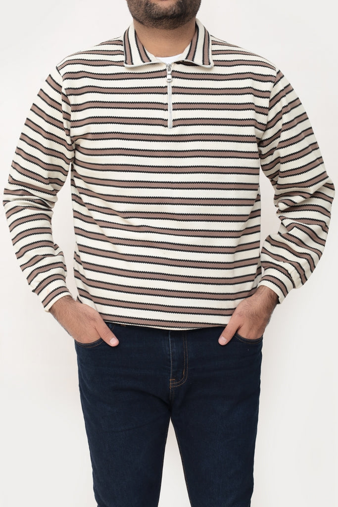 Old Money Men's Zipped Brown Boarder Stripes - button & threads