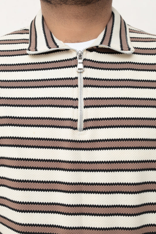 Old Money Men's Zipped Brown Boarder Stripes