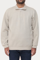 Old Money Men's Zipped Light Beige Textured Sweat Shirt