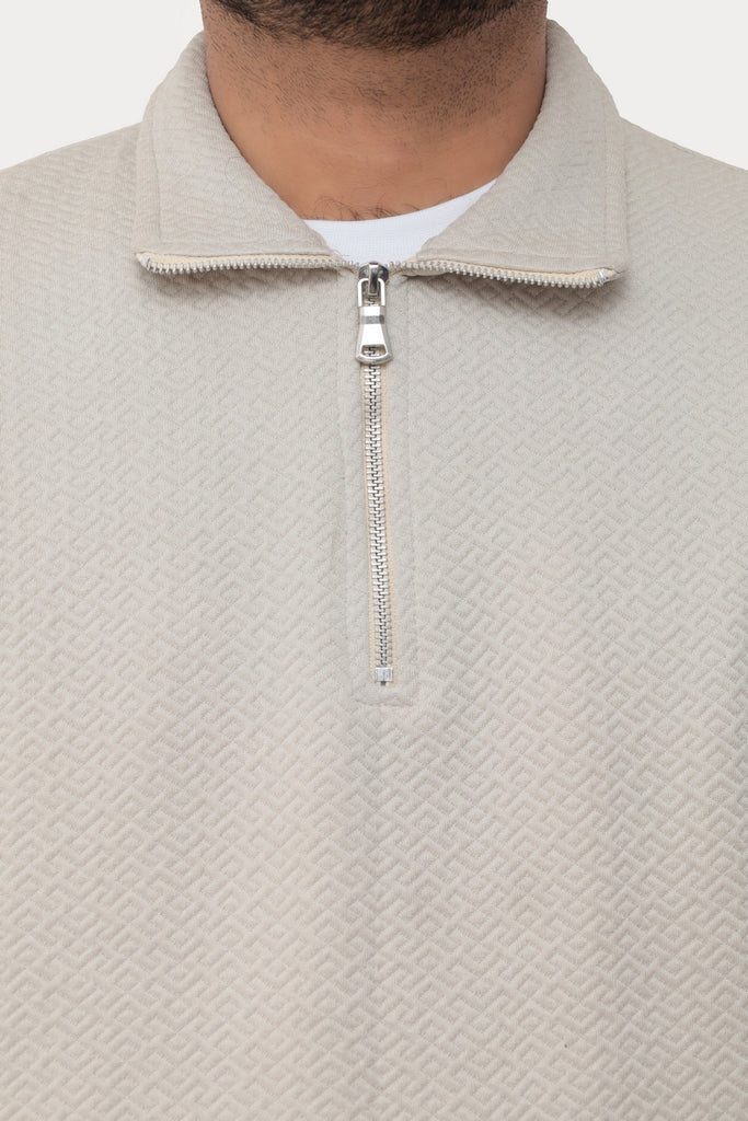 Old Money Men's Zipped Light Beige Textured Sweat Shirt - button & threads