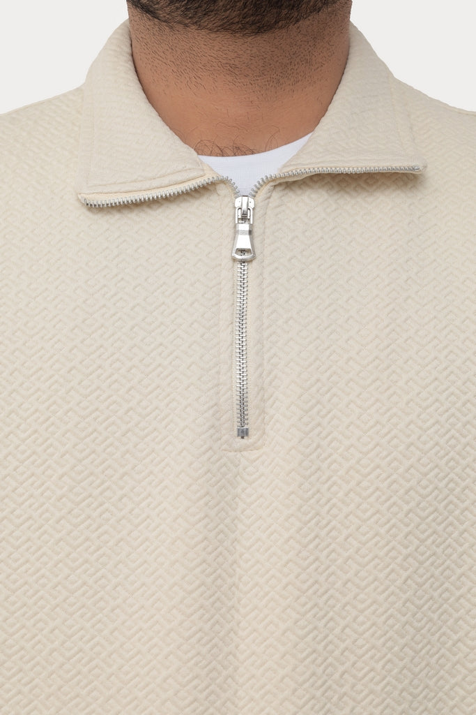 Old Money Men's Zipped Off White Textured Sweat Shirt - button & threads