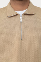 Old Money Men's Zipped Sweet Shirt- Texture Light Brown
