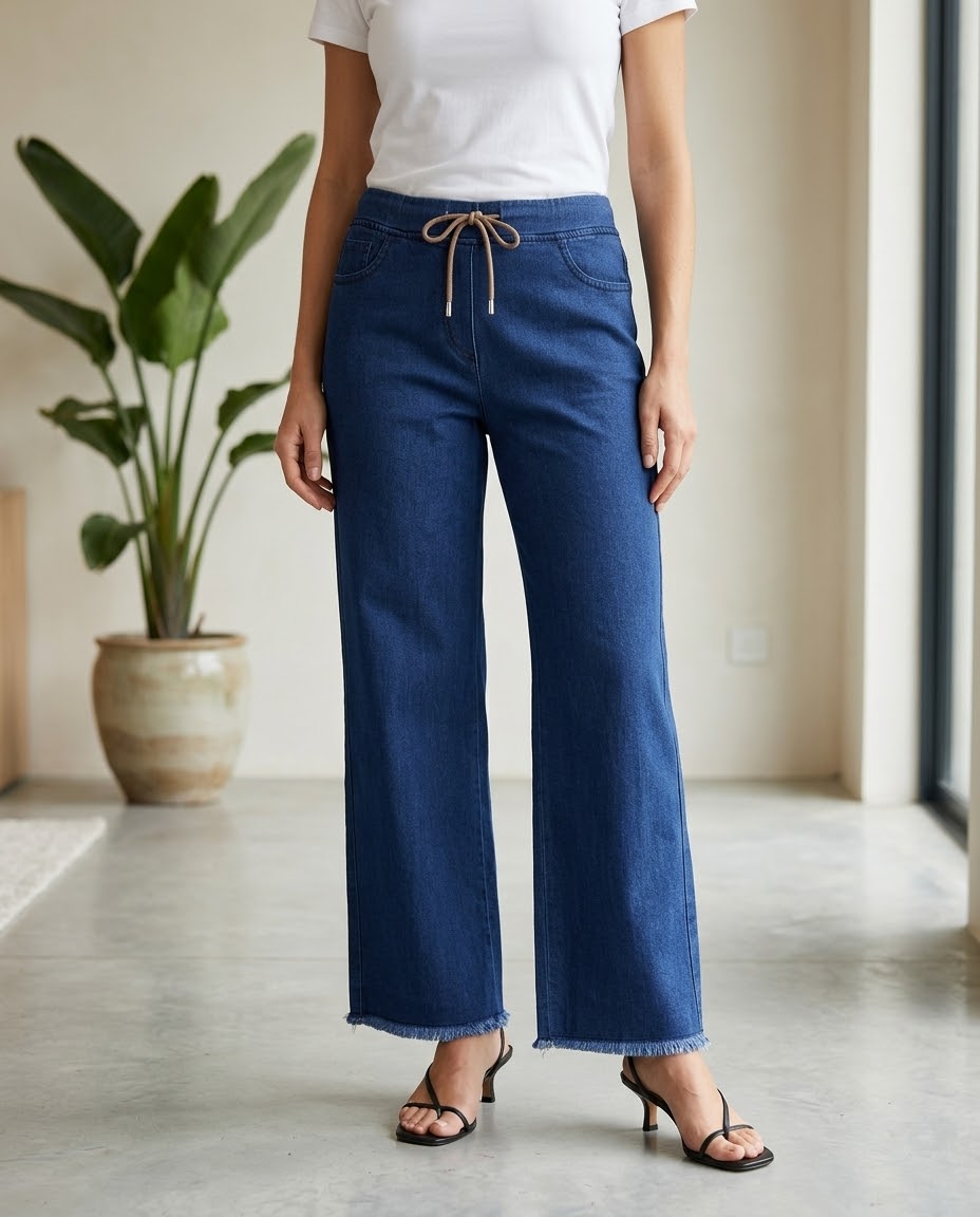 Woman Straight Palazzo Jeans-Navy Blue
