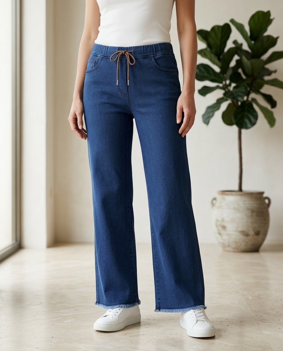 Woman Straight Palazzo Jeans-Navy Blue