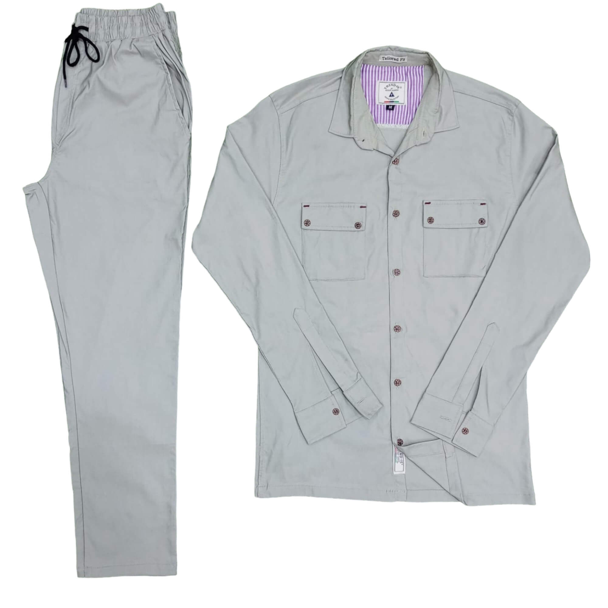 Men Stretchable Safari Suit- Light Olive Green - button & threads