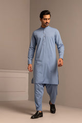 Men’s Embrioded Shalwar Qameez- Sky -BC1024 - button & threads