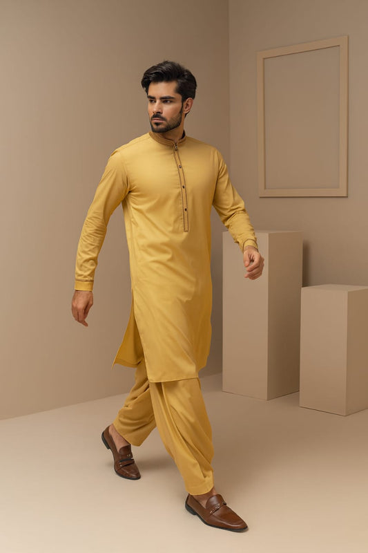 Men’s Embrioded Shalwar Qameez- Skin -BC1026 - button & threads