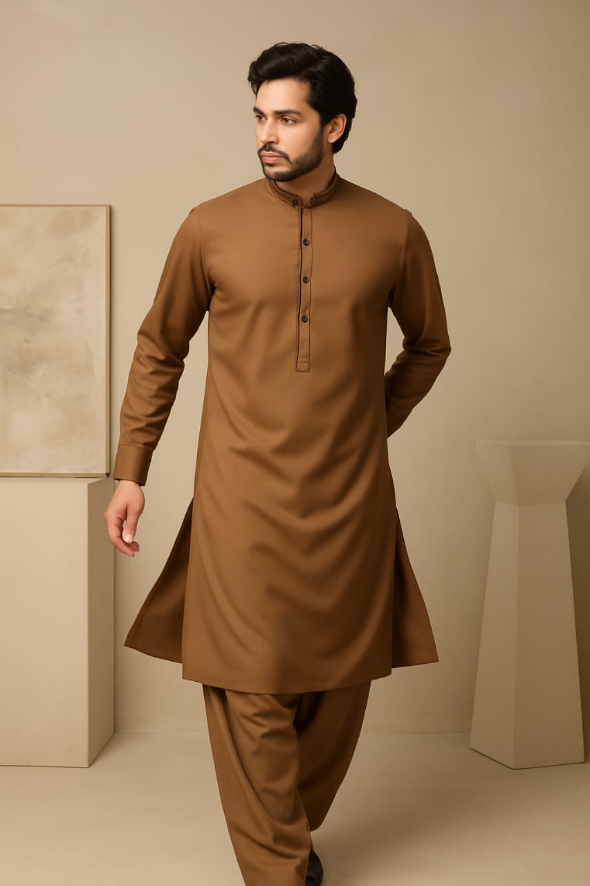 Men’s Embrioded Shalwar Qameez- Black-BC1028 - button & threads