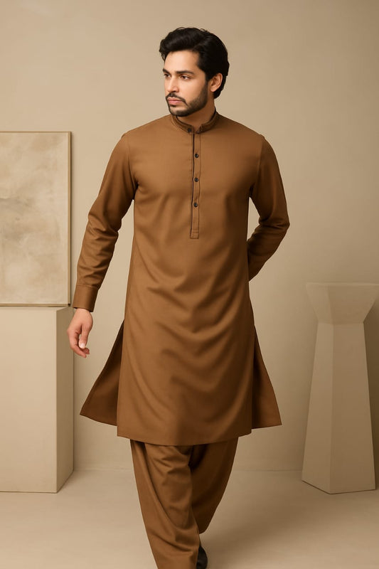 Men’s Embrioded Shalwar Qameez- Black-BC1028 - button & threads