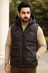 Button & Threads™ Sleeves Less Jet Black Double Pocket Puffer Jacket
