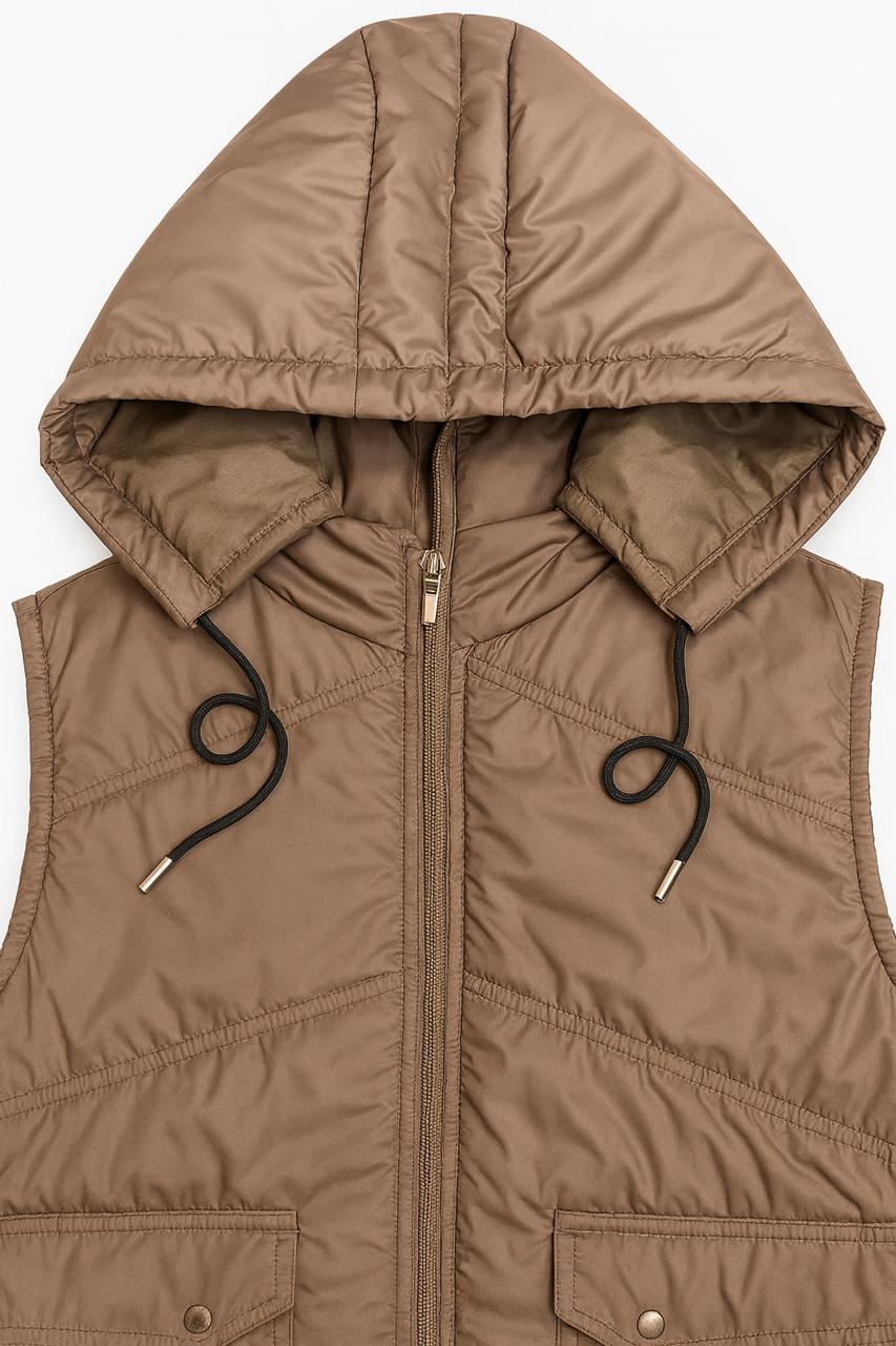 Button & Threads™ Sleeves Less Brown Double Pocket Puffer Jacket - button & threads