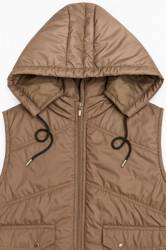Button & Threads™ Sleeves Less Brown Double Pocket Puffer Jacket