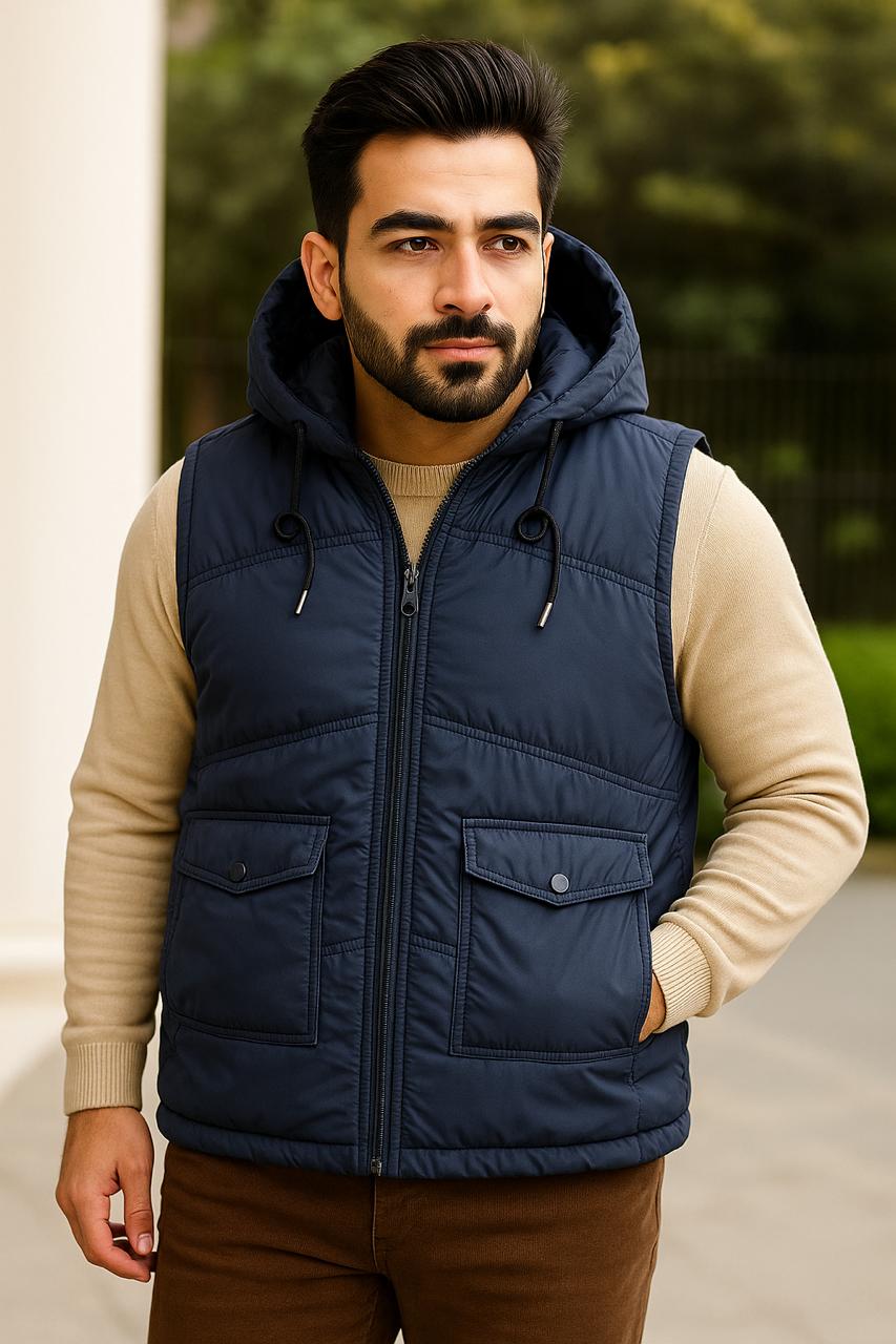 Button & Threads™ Sleeves Less Navy Blue Double Pocket Puffer Jacket - button & threads