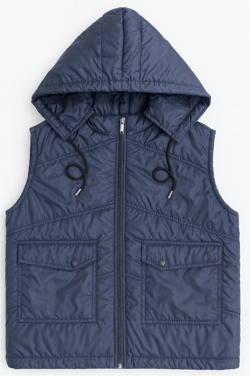 Button & Threads™ Sleeves Less Navy Blue Double Pocket Puffer Jacket - button & threads