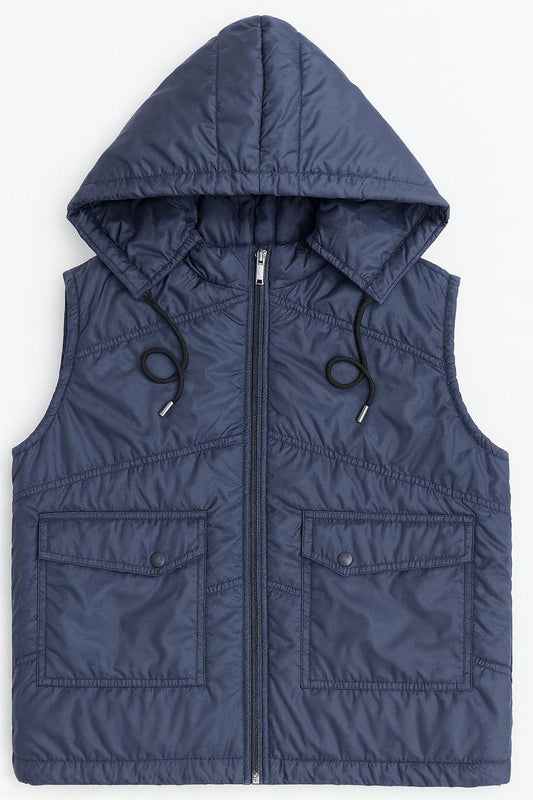 Button & Threads™ Sleeves Less Navy Blue Double Pocket Puffer Jacket