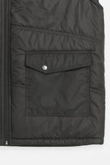 Button & Threads™ Sleeves Less Jet Black Double Pocket Puffer Jacket