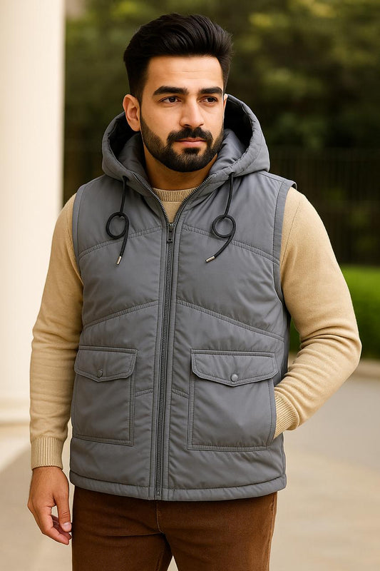 Button & Threads™ Sleeves Less Grey Double Pocket Puffer Jacket