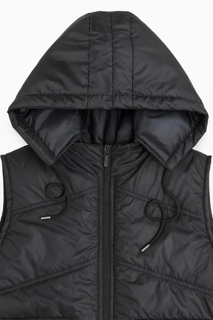 Button & Threads™ Sleeves Less Jet Black Double Pocket Puffer Jacket - button & threads