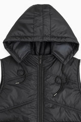 Button & Threads™ Sleeves Less Jet Black Double Pocket Puffer Jacket
