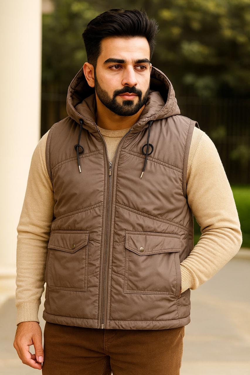 Button & Threads™ Sleeves Less Brown Double Pocket Puffer Jacket - button & threads