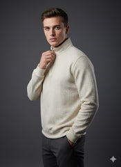 Old Money Men's Zipped Off White Textured Sweat Shirt - button & threads