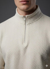Old Money Men's Zipped Off White Textured Sweat Shirt - button & threads