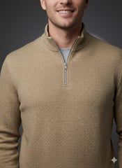 Old Money Men's Zipped Sweet Shirt- Texture Light Brown - button & threads